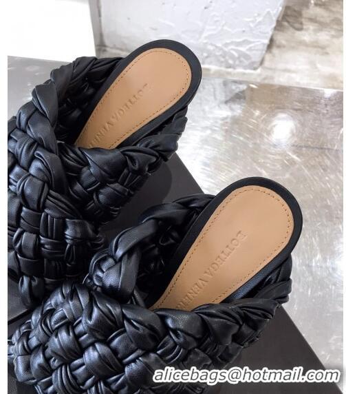 Latest Style Bottega Veneta Lambskin Woven Heel Slide Sandals 90mm BV2425 Black 2020