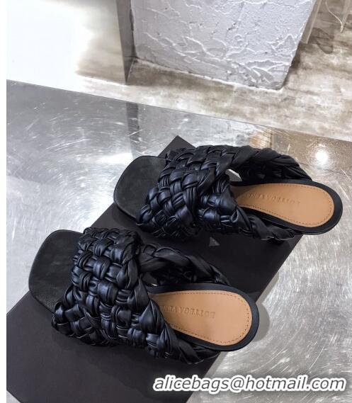 Latest Style Bottega Veneta Lambskin Woven Heel Slide Sandals 90mm BV2425 Black 2020