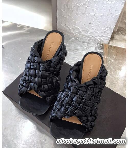 Latest Style Bottega Veneta Lambskin Woven Heel Slide Sandals 90mm BV2425 Black 2020