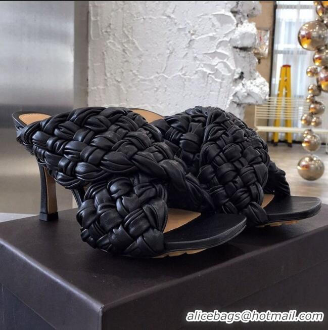 Latest Style Bottega Veneta Lambskin Woven Heel Slide Sandals 90mm BV2425 Black 2020