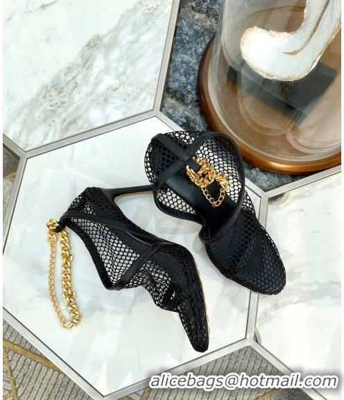 Top Quality Bottega Veneta Mesh Heel Sandals with Ankle Chain 95mm BV2512 Black 2020