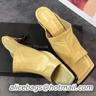 New Product Bottega Veneta Lambskin Square Mules Sandals with Curved Heel 55mm BV2519 Yellow 2020