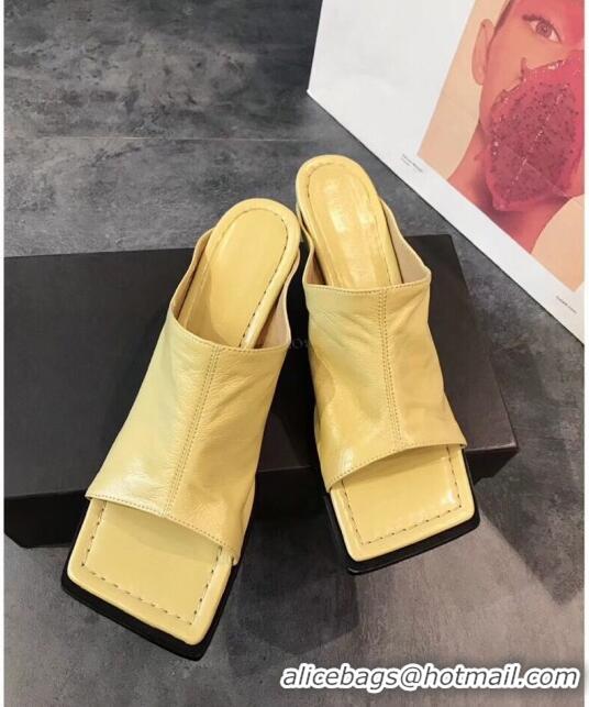 New Product Bottega Veneta Lambskin Square Mules Sandals with Curved Heel 55mm BV2519 Yellow 2020