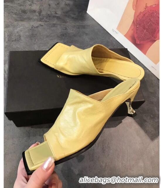 New Product Bottega Veneta Lambskin Square Mules Sandals with Curved Heel 55mm BV2519 Yellow 2020