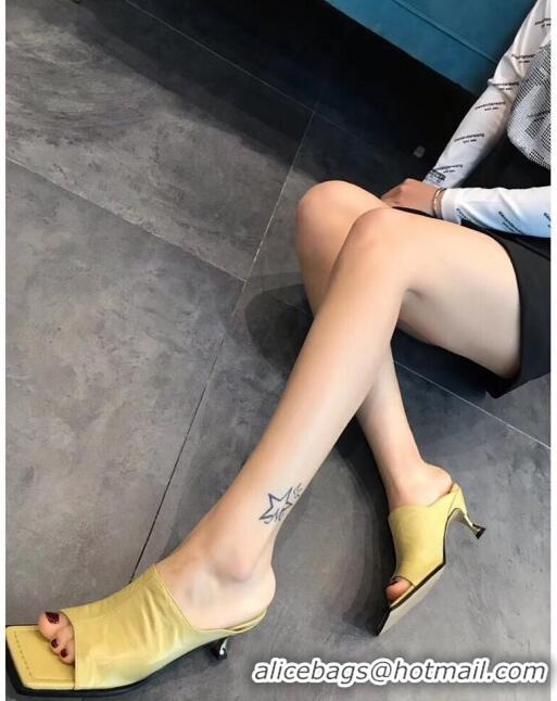 New Product Bottega Veneta Lambskin Square Mules Sandals with Curved Heel 55mm BV2519 Yellow 2020