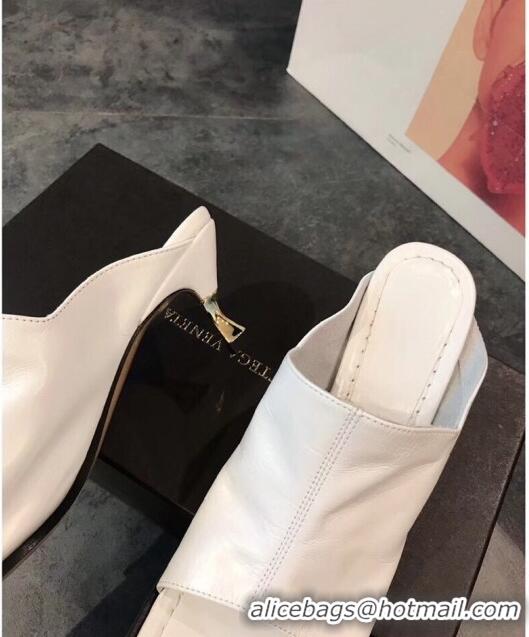 Inexpensive Bottega Veneta Lambskin Square Mules Sandals with Curved Heel 55mm BV2519 White 2020