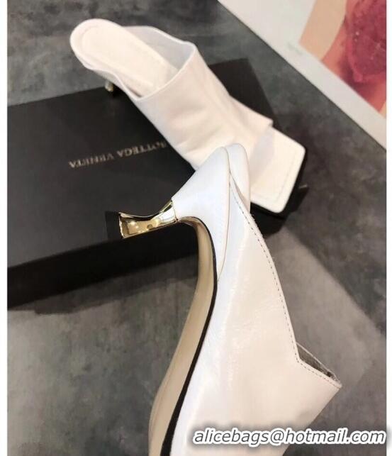 Inexpensive Bottega Veneta Lambskin Square Mules Sandals with Curved Heel 55mm BV2519 White 2020