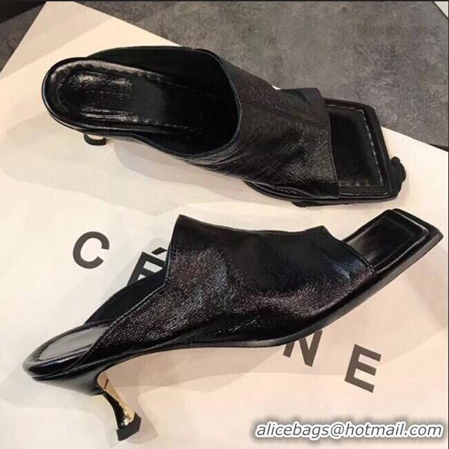 New Design Bottega Veneta Lambskin Square Mules Sandals with Curved Heel 55mm BV2519 Black 2020