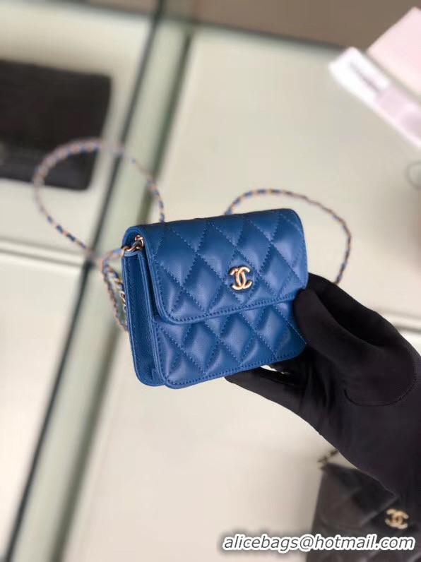 Buy New Cheap Chanel Sheepskin Original Leather Pocket AP0146 blue