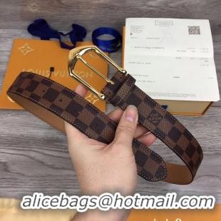 Luxury Classic Louis Vuitton Width 3.5cm Damier Ebene Canvas Belt V61440 Gold