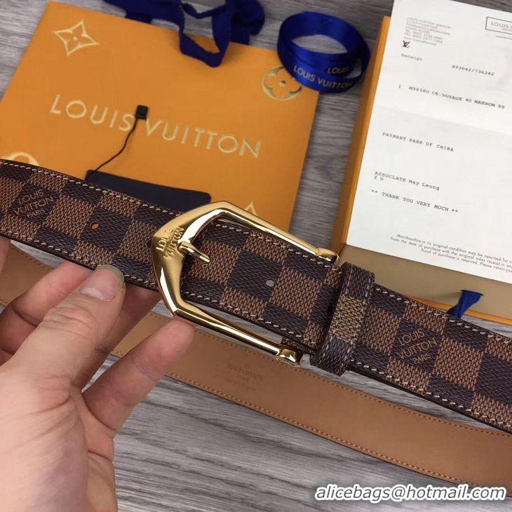 Luxury Classic Louis Vuitton Width 3.5cm Damier Ebene Canvas Belt V61440 Gold