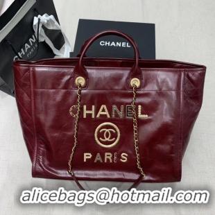 Fashion Chanel cowhide Tote Shopping Bag A66942 Burgundy