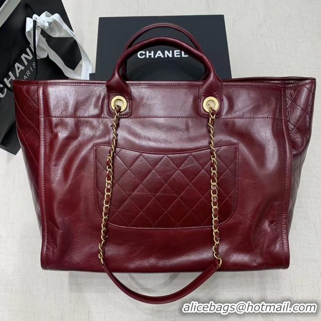 Fashion Chanel cowhide Tote Shopping Bag A66942 Burgundy