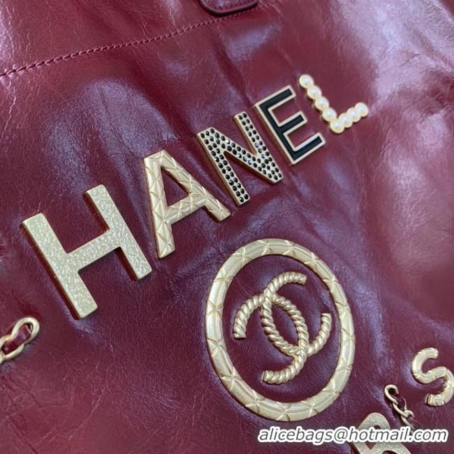 Fashion Chanel cowhide Tote Shopping Bag A66942 Burgundy