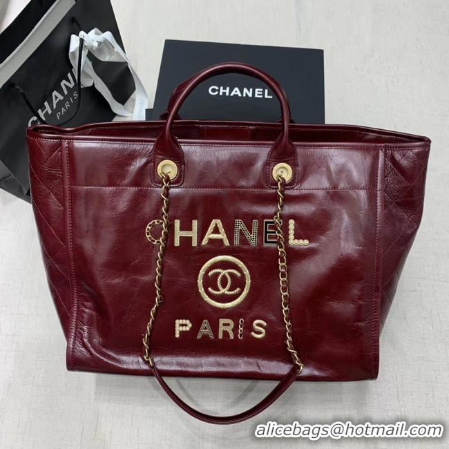 Fashion Chanel cowhide Tote Shopping Bag A66942 Burgundy