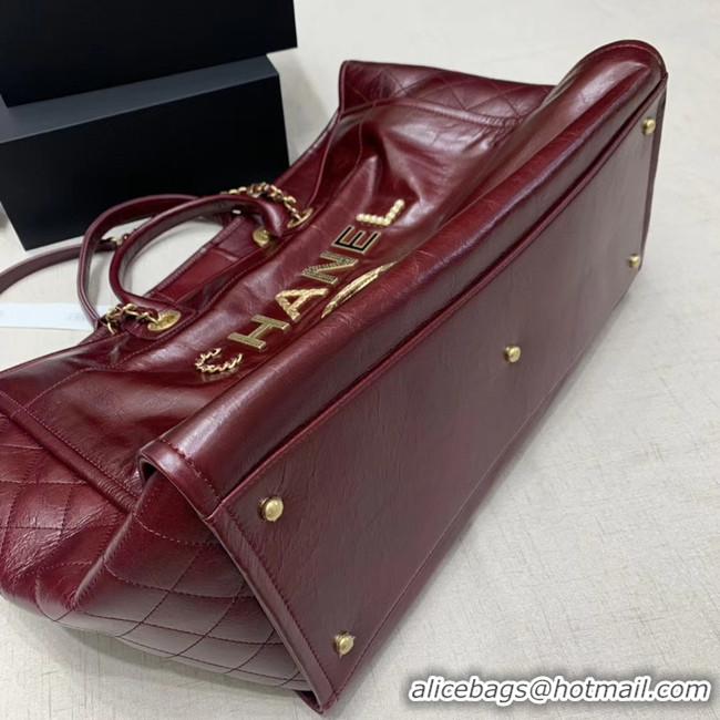 Fashion Chanel cowhide Tote Shopping Bag A66942 Burgundy