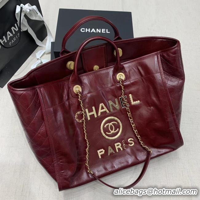 Fashion Chanel cowhide Tote Shopping Bag A66942 Burgundy