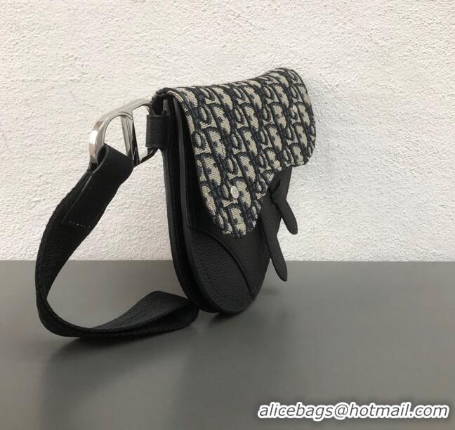 Wholesale Dior Saddle Clutch in Blue Oblique Jacquard Canvas and Black Leather CD2721