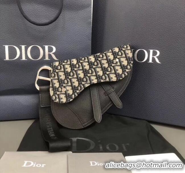 Wholesale Dior Saddle Clutch in Blue Oblique Jacquard Canvas and Black Leather CD2721