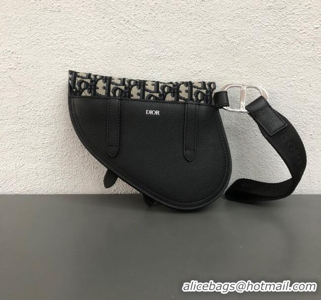 Wholesale Dior Saddle Clutch in Blue Oblique Jacquard Canvas and Black Leather CD2721