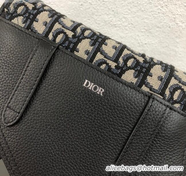 Wholesale Dior Saddle Clutch in Blue Oblique Jacquard Canvas and Black Leather CD2721