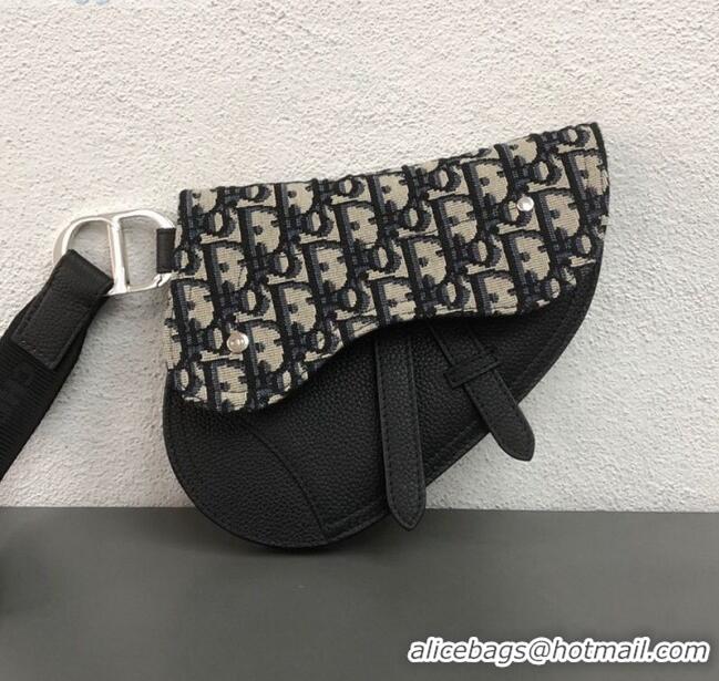 Wholesale Dior Saddle Clutch in Blue Oblique Jacquard Canvas and Black Leather CD2721