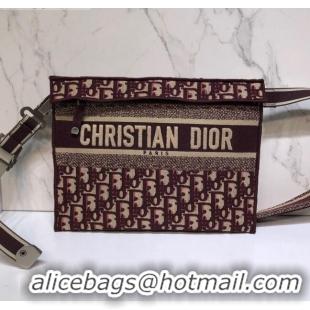 Conveniency Dior Clutch/Crossbody Bag in Burgundy Oblique Jacquard Canvas CD0343