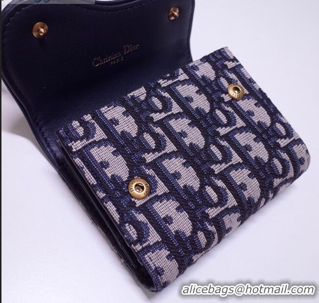 New Fashion Dior Saddle Small Wallet in Blue Oblique Jacquard Canvas CD2738