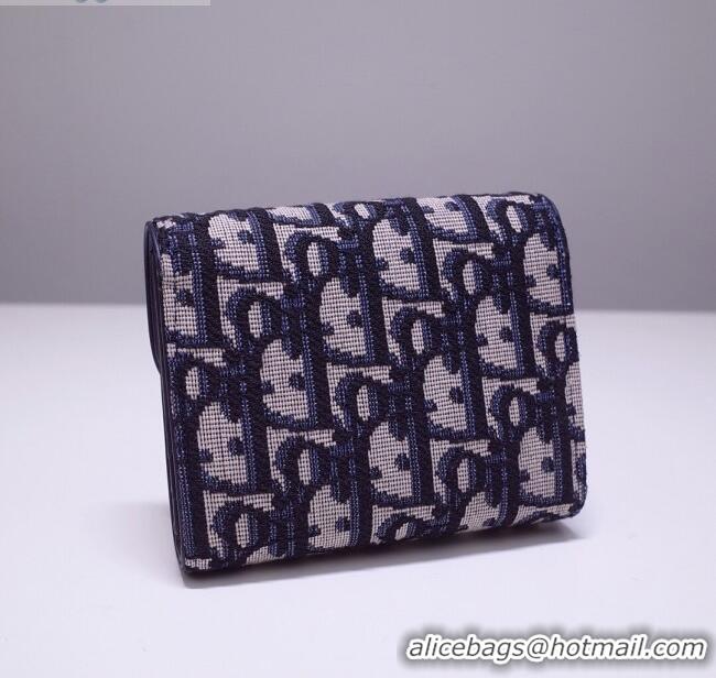 New Fashion Dior Saddle Small Wallet in Blue Oblique Jacquard Canvas CD2738