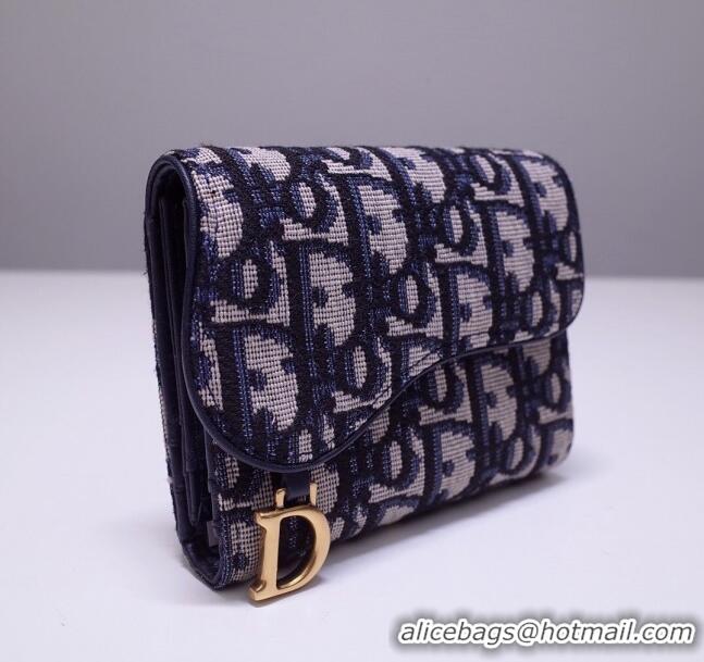 New Fashion Dior Saddle Small Wallet in Blue Oblique Jacquard Canvas CD2738