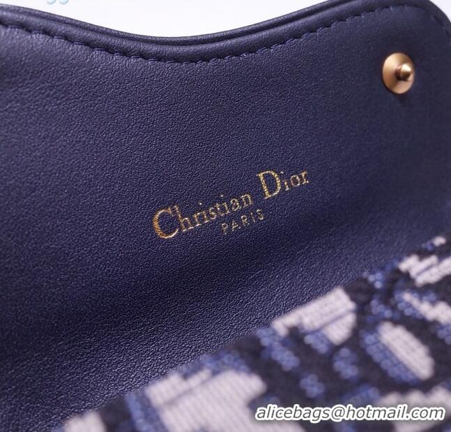 New Fashion Dior Saddle Small Wallet in Blue Oblique Jacquard Canvas CD2738