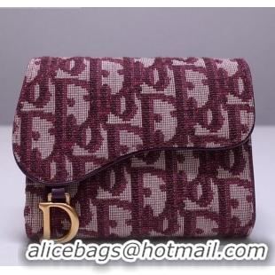 High Quality Dior Saddle Small Wallet in Burgundy Oblique Jacquard Canvas CD2738