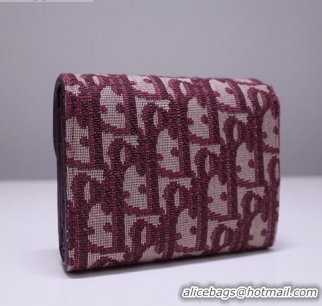 High Quality Dior Saddle Small Wallet in Burgundy Oblique Jacquard Canvas CD2738