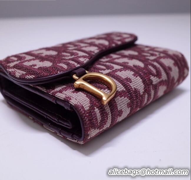 High Quality Dior Saddle Small Wallet in Burgundy Oblique Jacquard Canvas CD2738