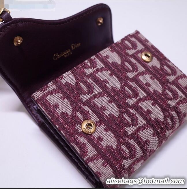 High Quality Dior Saddle Small Wallet in Burgundy Oblique Jacquard Canvas CD2738