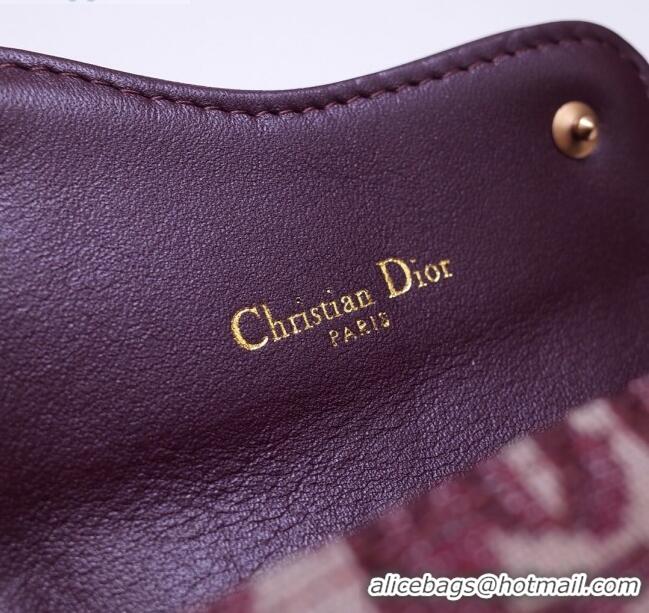 High Quality Dior Saddle Small Wallet in Burgundy Oblique Jacquard Canvas CD2738