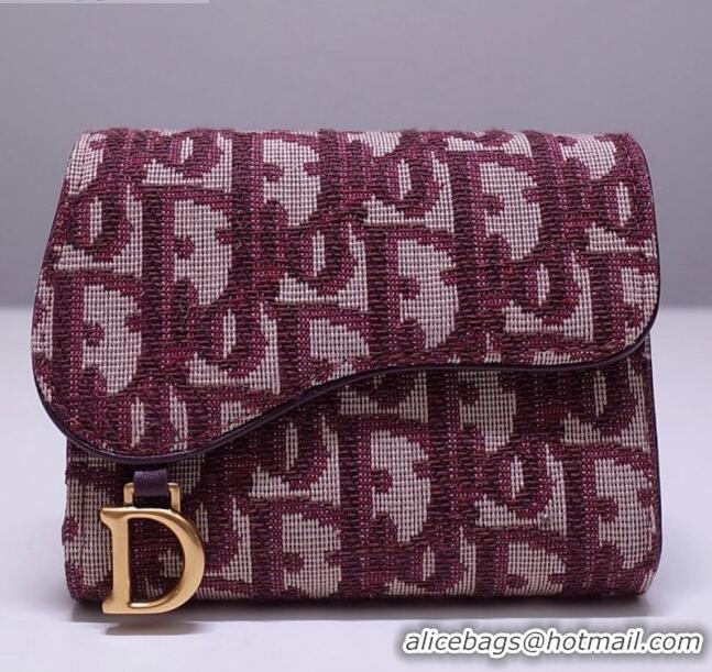 High Quality Dior Saddle Small Wallet in Burgundy Oblique Jacquard Canvas CD2738