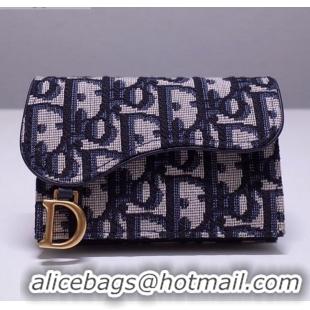 Classic Dior Saddle Coin Purse in Blue Oblique Jacquard Canvas CD2738