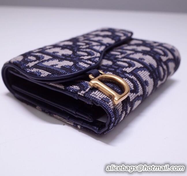 Classic Dior Saddle Coin Purse in Blue Oblique Jacquard Canvas CD2738