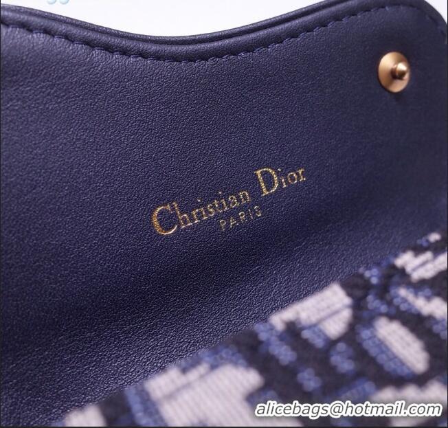 Classic Dior Saddle Coin Purse in Blue Oblique Jacquard Canvas CD2738