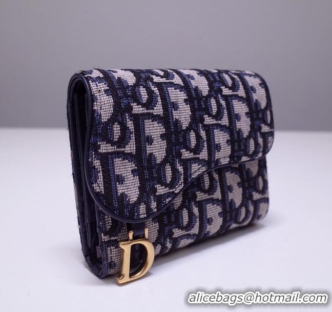 Classic Dior Saddle Coin Purse in Blue Oblique Jacquard Canvas CD2738