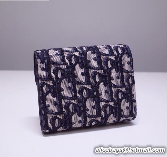 Classic Dior Saddle Coin Purse in Blue Oblique Jacquard Canvas CD2738