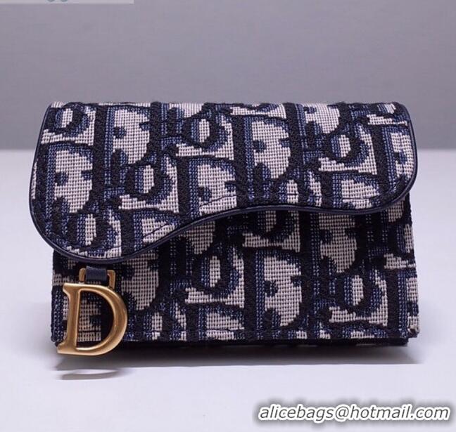 Classic Dior Saddle Coin Purse in Blue Oblique Jacquard Canvas CD2738