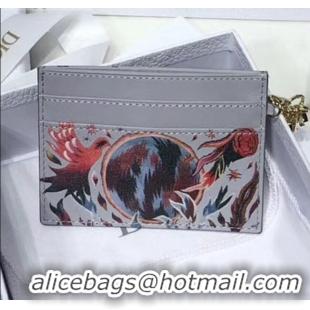 Spot Imitation Dior Card Holder in Phenix Fairy Tale Print Grey Calfskin CD1327