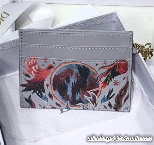 Spot Imitation Dior Card Holder in Phenix Fairy Tale Print Grey Calfskin CD1327