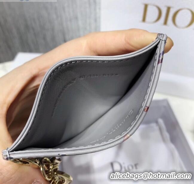 Spot Imitation Dior Card Holder in Phenix Fairy Tale Print Grey Calfskin CD1327