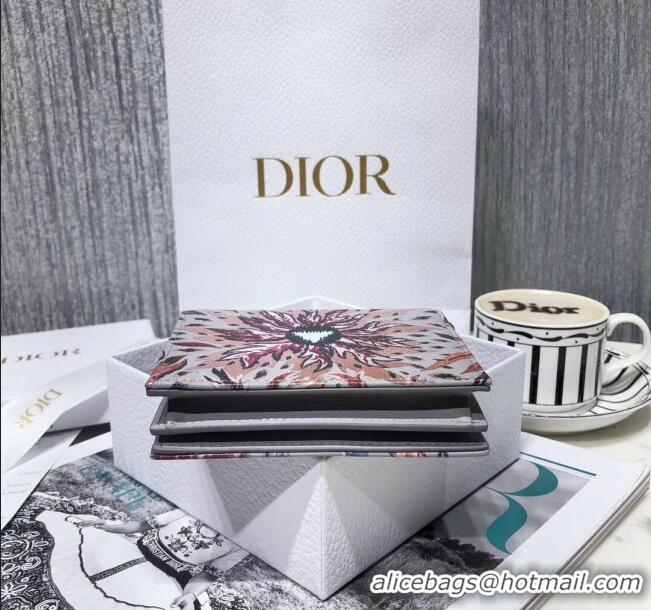 Spot Bulk Dior Short Wallet in Phenix Fairy Tale Print Grey Calfskin 2019 CD1328