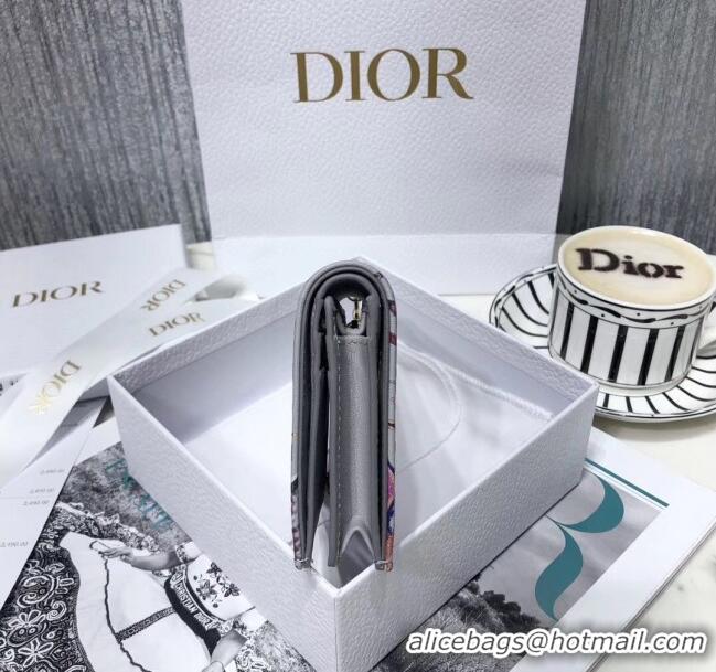 Spot Bulk Dior Short Wallet in Phenix Fairy Tale Print Grey Calfskin 2019 CD1328