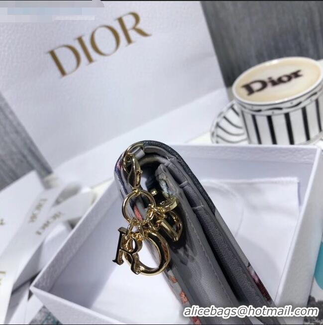 Spot Bulk Dior Short Wallet in Phenix Fairy Tale Print Grey Calfskin 2019 CD1328