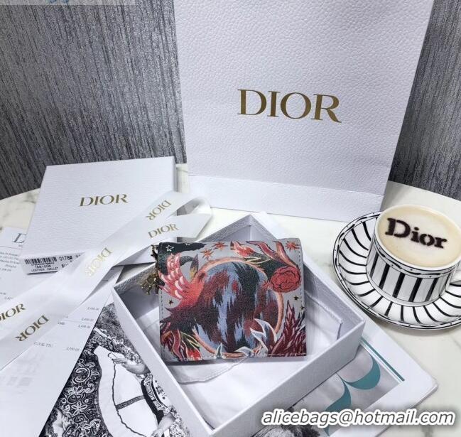 Spot Bulk Dior Short Wallet in Phenix Fairy Tale Print Grey Calfskin 2019 CD1328